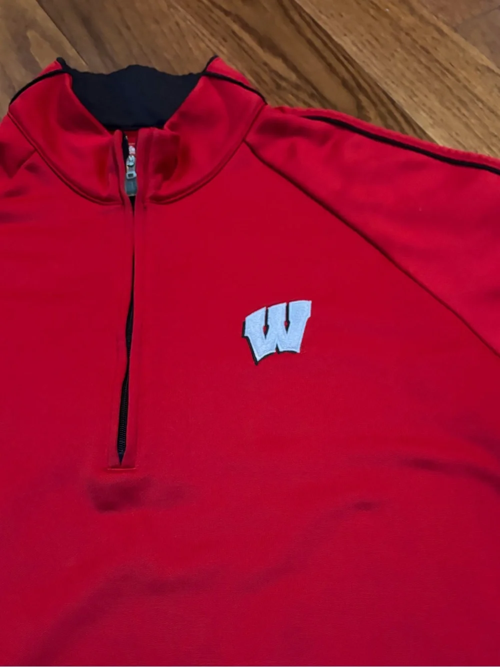 adidas Red Quarter-Zip Pullover with White 'W' Wisconsin Badgers Logo Size M